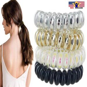 4 Spiral Hair Ties Traceless No Crease Metallic Coil Phone Cord Ponytail Holder